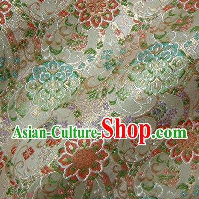 Asian Japanese Traditional Beige Brocade Fabric Classical Persia Pattern Baldachin Kimono Tapestry Satin Silk Material