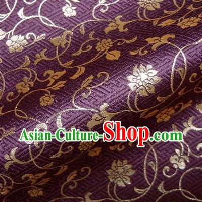 Asian Japanese Traditional Kimono Purple Tapestry Satin Classical Scroll Pattern Brocade Fabric Baldachin Silk Material