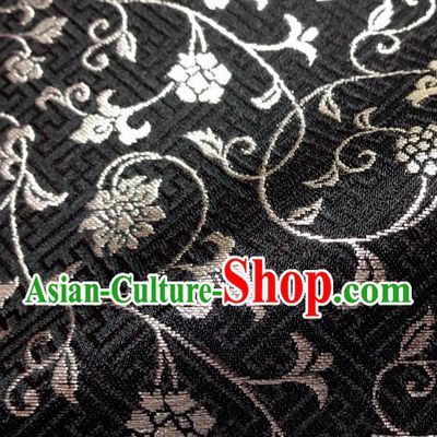 Asian Japanese Traditional Kimono Black Tapestry Satin Classical Scroll Pattern Brocade Fabric Baldachin Silk Material