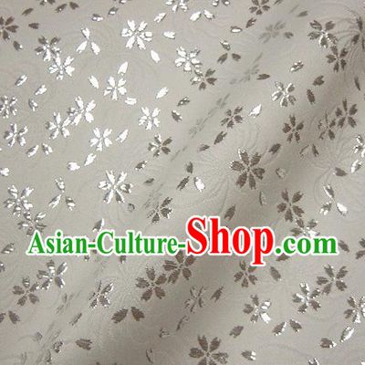 Asian Japanese Traditional Kimono White Tapestry Satin Classical Sakura Pattern Brocade Fabric Baldachin Silk Material