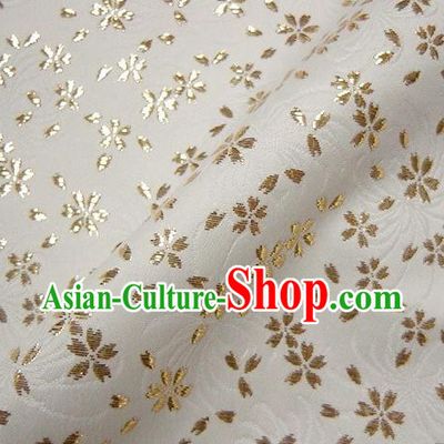 Asian Japanese Traditional Kimono White Tapestry Satin Classical Golden Sakura Pattern Brocade Fabric Baldachin Silk Material