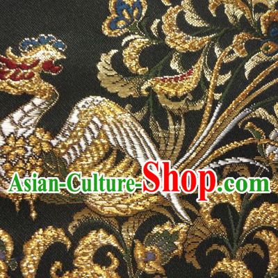 Asian Japanese Traditional Classical Phoenix Pattern Black Brocade Baldachin Fabric Kimono Tapestry Satin Silk Material