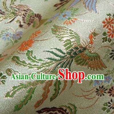 Asian Japanese Traditional Classical Phoenix Pattern Green Brocade Baldachin Fabric Kimono Tapestry Satin Silk Material