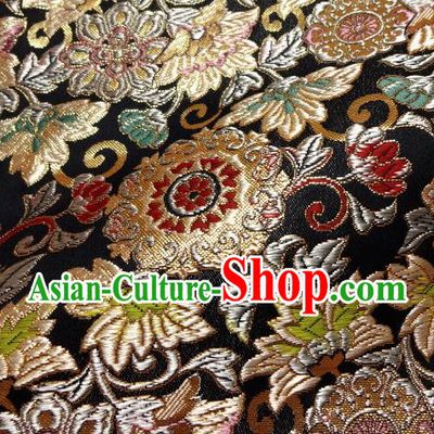 Asian Japanese Traditional Kimono Classical Grass Pattern Black Tapestry Satin Brocade Fabric Baldachin Silk Material