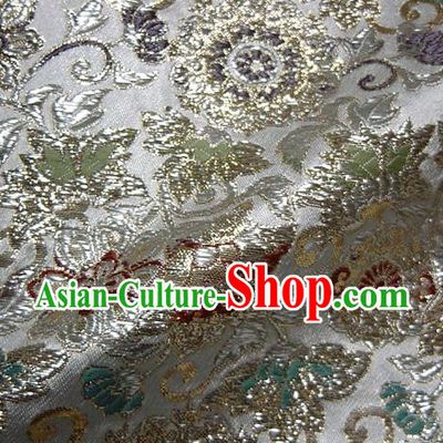 Asian Japanese Traditional Kimono Classical Grass Pattern White Tapestry Satin Brocade Fabric Baldachin Silk Material