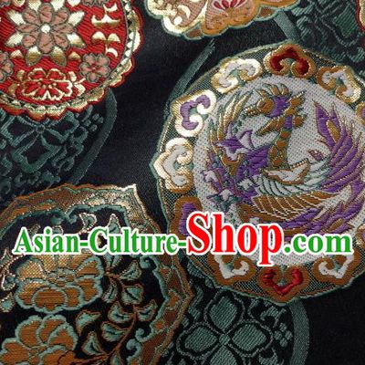 Asian Japanese Traditional Kimono Classical Phoenix Pattern Black Tapestry Satin Brocade Fabric Baldachin Silk Material