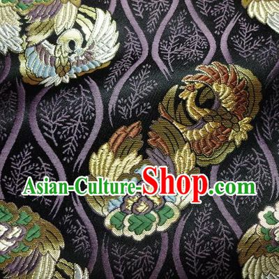 Asian Japanese Purple Tapestry Satin Traditional Kimono Classical Phoenix Pattern Brocade Fabric Baldachin Silk Material