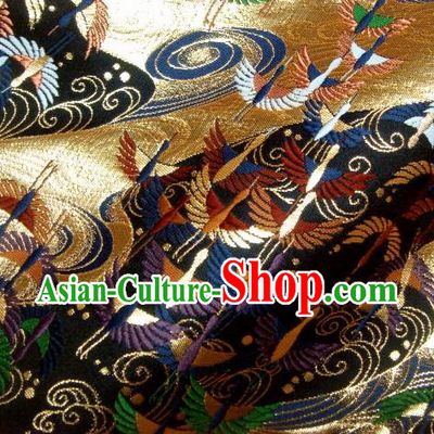 Asian Traditional Japanese Kimono Black Tapestry Satin Classical Crane Pattern Brocade Fabric Baldachin Silk Material