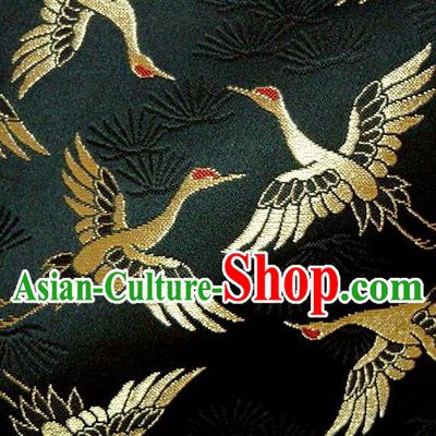 Asian Japanese Traditional Kimono Classical Cranes Pattern Black Tapestry Satin Brocade Fabric Baldachin Silk Material