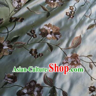 Asian Traditional Fabric Classical Embroidered Peony Pattern Blue Watered Gauze Brocade Satin Silk Material