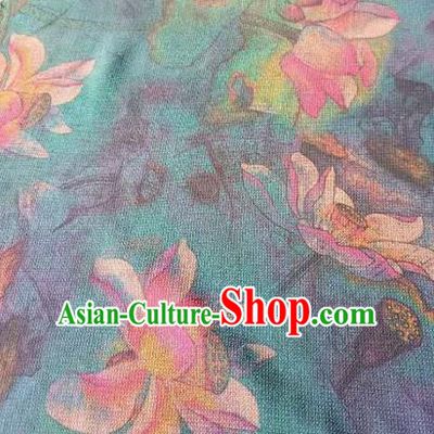 Asian Traditional Fabric Classical Lotus Pattern Green Watered Gauze Brocade Satin Silk Material