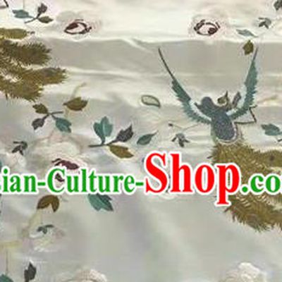 Asian Traditional Fabric Classical Embroidered Phoenix Pattern White Brocade Chinese Satin Silk Material