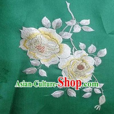 Asian Traditional Fabric Classical Embroidered Peony Pattern Green Brocade Chinese Satin Silk Material