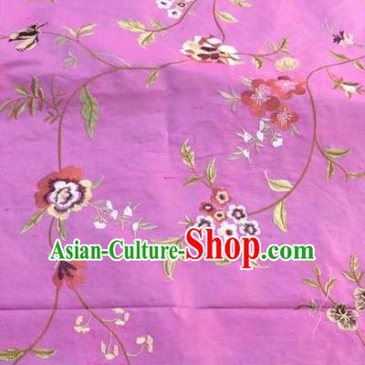 Asian Traditional Fabric Classical Embroidered Pattern Rosy Brocade Chinese Satin Silk Material