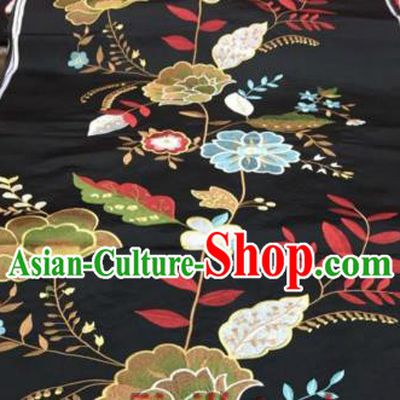 Asian Traditional Fabric Classical Peony Pattern Black Brocade Chinese Satin Silk Material