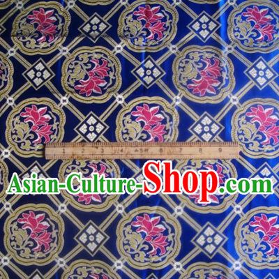 Asian Traditional Fabric Classical Lotus Pattern Royalblue Brocade Chinese Satin Silk Material