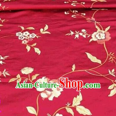 Asian Traditional Fabric Classical Embroidered Peony Pattern Red Brocade Chinese Satin Silk Material