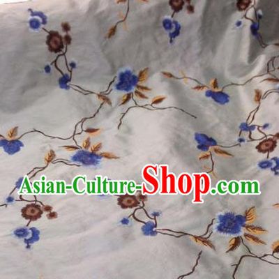 Asian Traditional Fabric Classical Embroidered Plum Blossom Pattern White Brocade Chinese Satin Silk Material