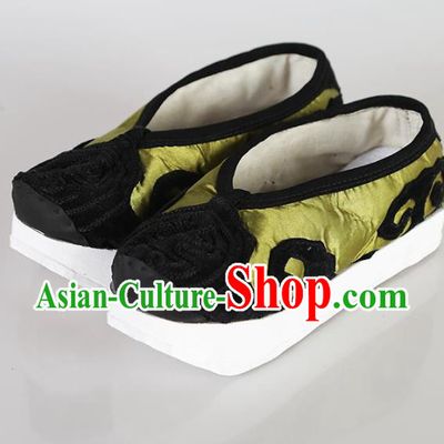 Traditional Chinese Beijing Opera Pantaloon Embroidered Shoes Ancient Hanfu Green Shoes for Women