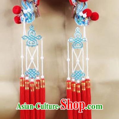Chinese Traditional Beijing Opera Red Tassel Phoenix Coronet Ancient Bride Headwear for Women