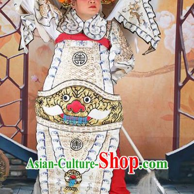 Chinese Traditional Beijing Opera Takefu Clothing Ancient General White Costume for Men