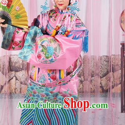 Chinese Traditional Beijing Opera Queen Pink Embroidered Robe Ancient Palace Lady Costume for Women