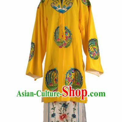 Chinese Traditional Beijing Opera Court Lady Yellow Dress Ancient Queen Embroidered Phoenix Costume for Women