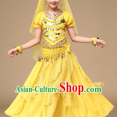 Red Indian Traditional Belly Dancing Dress Asian India Oriental Dance Costume for Kids