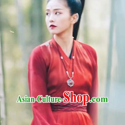 Chinese Ancient Female Knight Red Hanfu Dress Drama Zhao Yao Swordswoman Traditional Costume and Headpiece for Women