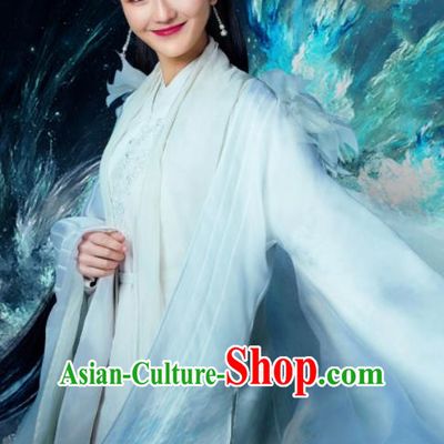 Chinese Ancient Princess White Hanfu Dress Drama Zhao Yao Swordswoman Traditional Costume and Headpiece for Women