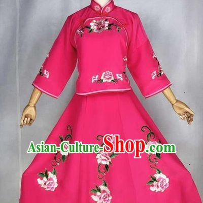 Chinese Traditional Beijing Opera Actress Rosy Dress Ancient Maidservants Embroidered Costume for Women