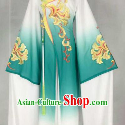 Chinese Traditional Beijing Opera Palace Lady Embroidered Peony Green Dress Ancient Peri Princess Costume for Women