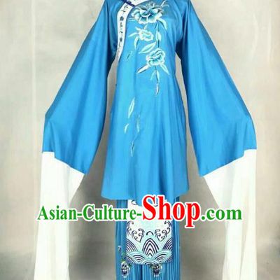 Traditional Chinese Peking Opera Court Maid Embroidered Blue Dress Ancient Maidservants Costume for Women