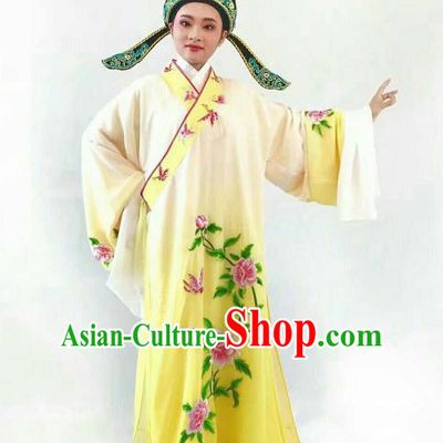 Chinese Traditional Beijing Opera Niche Yellow Robe Ancient Nobility Childe Embroidered Costume for Men