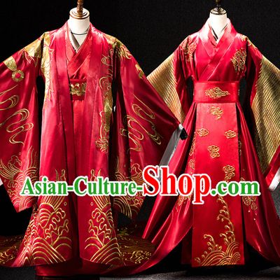 Ancient Chinese Emperor Embroidered Dragon and Empress Embroidered Phoenix Garments 2 Complete Sets