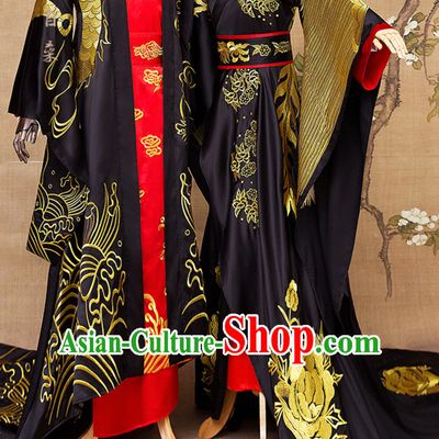 Ancient Chinese Emperor Embroidered Dragon and Empress Embroidered Phoenix Royal Clothing 2 Complete Sets