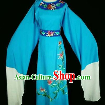 Chinese Traditional Peking Opera Niche Costume Ancient Scholar Embroidered Blue Robe for Men