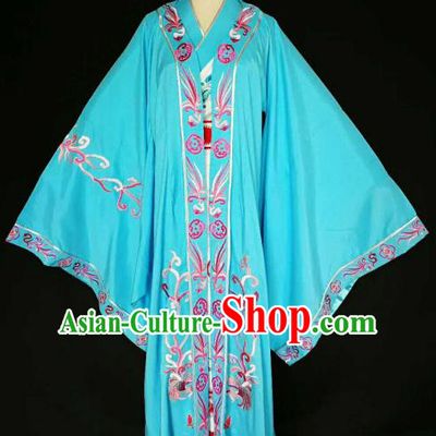 Chinese Traditional Peking Opera Artiste Costume Ancient Queen Embroidered Blue Dress for Women