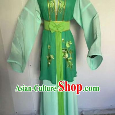 Chinese Traditional Peking Opera Artiste Costume Ancient Court Maid Embroidered Green Dress for Women