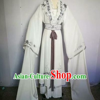 Chinese Traditional Peking Opera Artiste Costume Ancient Peri Embroidered White Dress for Women