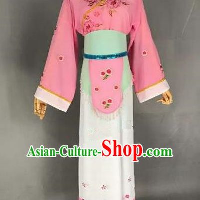 Chinese Ancient Maidservants Embroidered Pink Dress Traditional Peking Opera Artiste Costume for Women