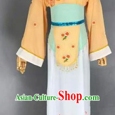 Chinese Ancient Maidservants Embroidered Yellow Dress Traditional Peking Opera Artiste Costume for Women