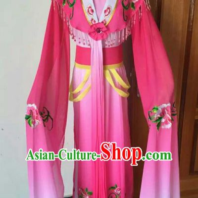 Chinese Ancient Peri Embroidered Rosy Dress Traditional Peking Opera Court Maid Costume for Women