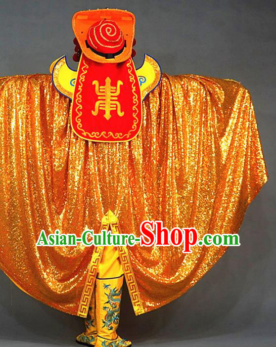 Chinese Traditional Sichuan Opera Face Changing Embroidered Yellow Costume Complete Set Chinese Traditional Sichuan Opera Face Changing Embroidered Yellow Costume Complete Set