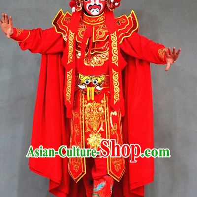 Chinese Traditional Sichuan Opera Face Changing Red Embroidered Costume and Hat Complete Set
