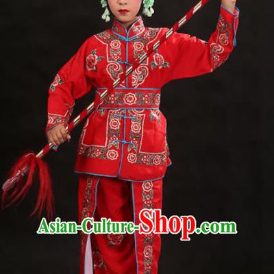 Professional Chinese Traditional Beijing Opera Blues Costume Ancient Swordswomen Red Clothing for Kids