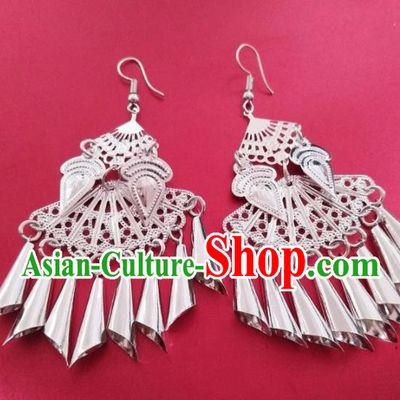Chinese Traditional Ethnic Ear Accessories Miao Nationality Silver Earrings for Women