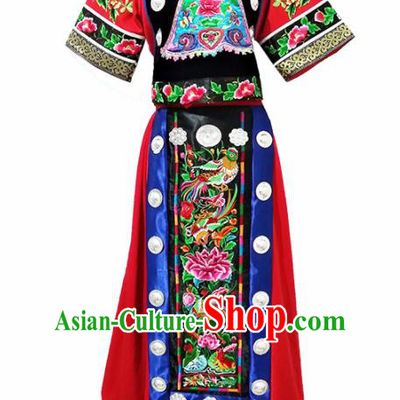 Chinese Traditional Ethnic Folk Dance Costume Miao Nationality Bride Wedding Dress for Women