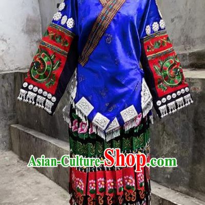 Chinese Traditional Ethnic Folk Dance Costume China Miao Nationality Embroidered Dress for Women