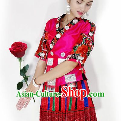 Chinese Traditional Hmong Ethnic Female Costume Miao Nationality Folk Dance Pleated Skirt for Women